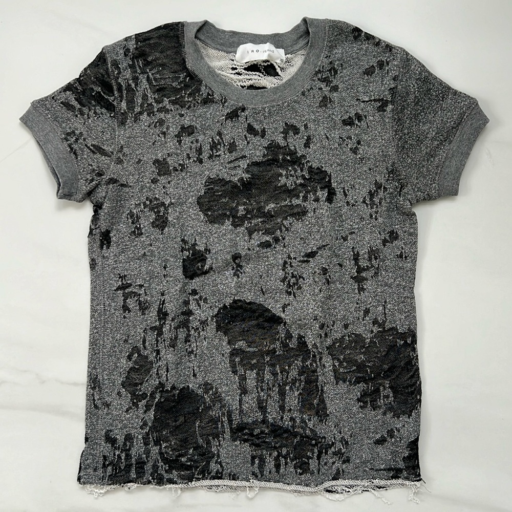 Women’s IRO Jeans Distressed Gray Short Sleeve Sweatshirt T-Shirt XS